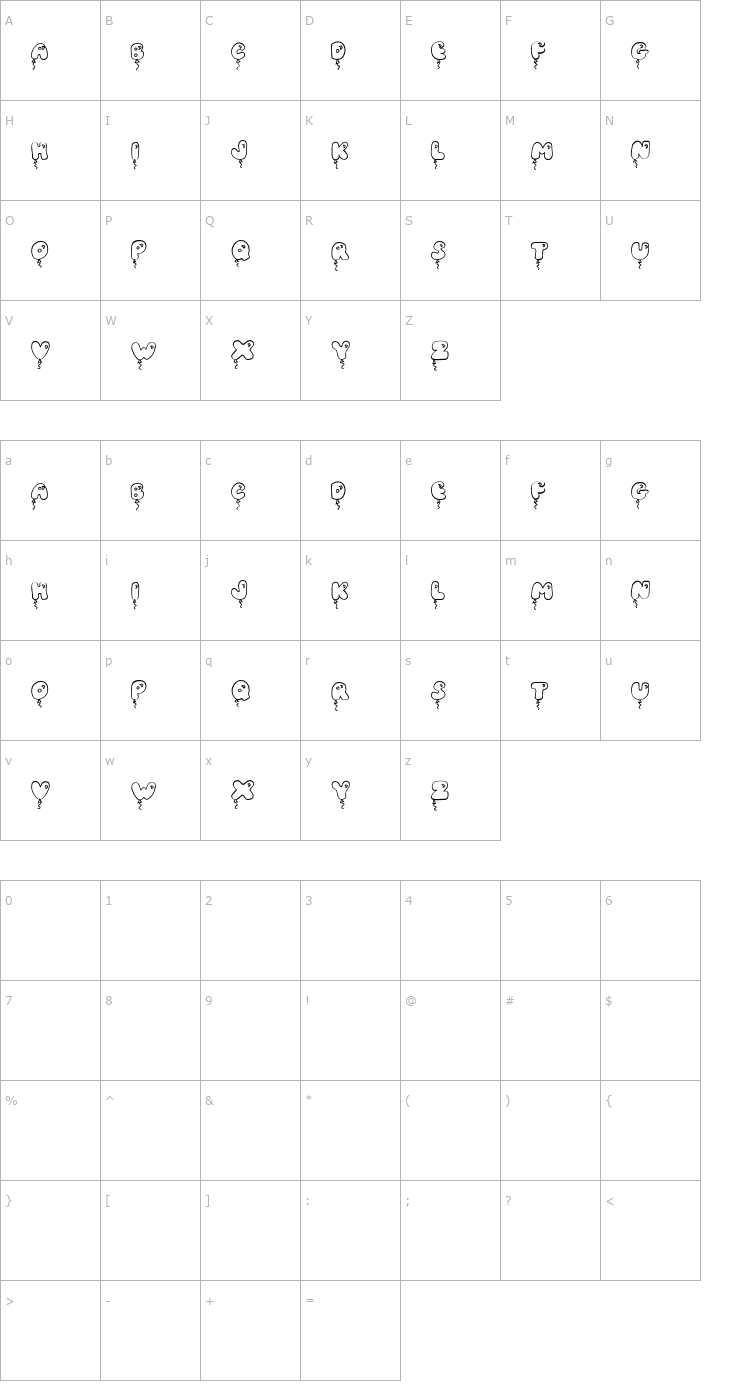 Character Map JI Balloon Caps Font