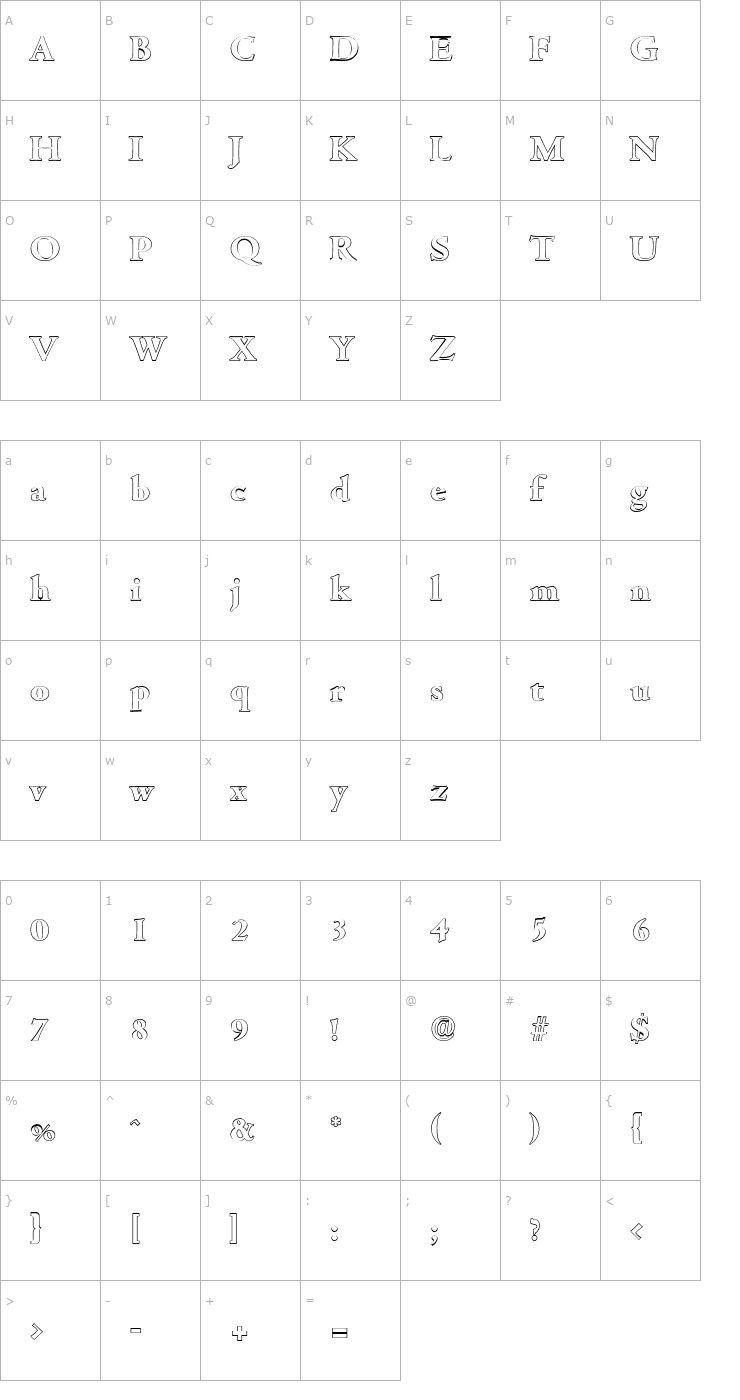 Character Map JohnBeckerOutline-ExtraBold Font