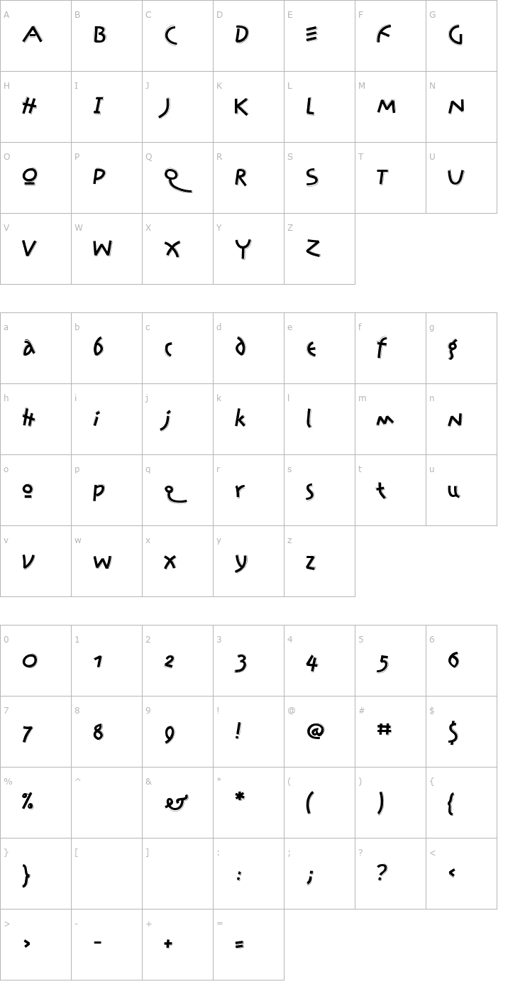 Character Map JonasSplint-Normal Font