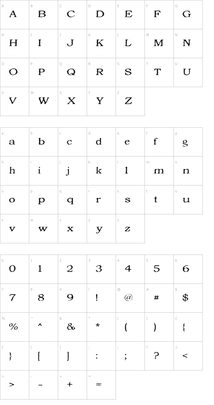 Character Map Jordan's Treebark Font