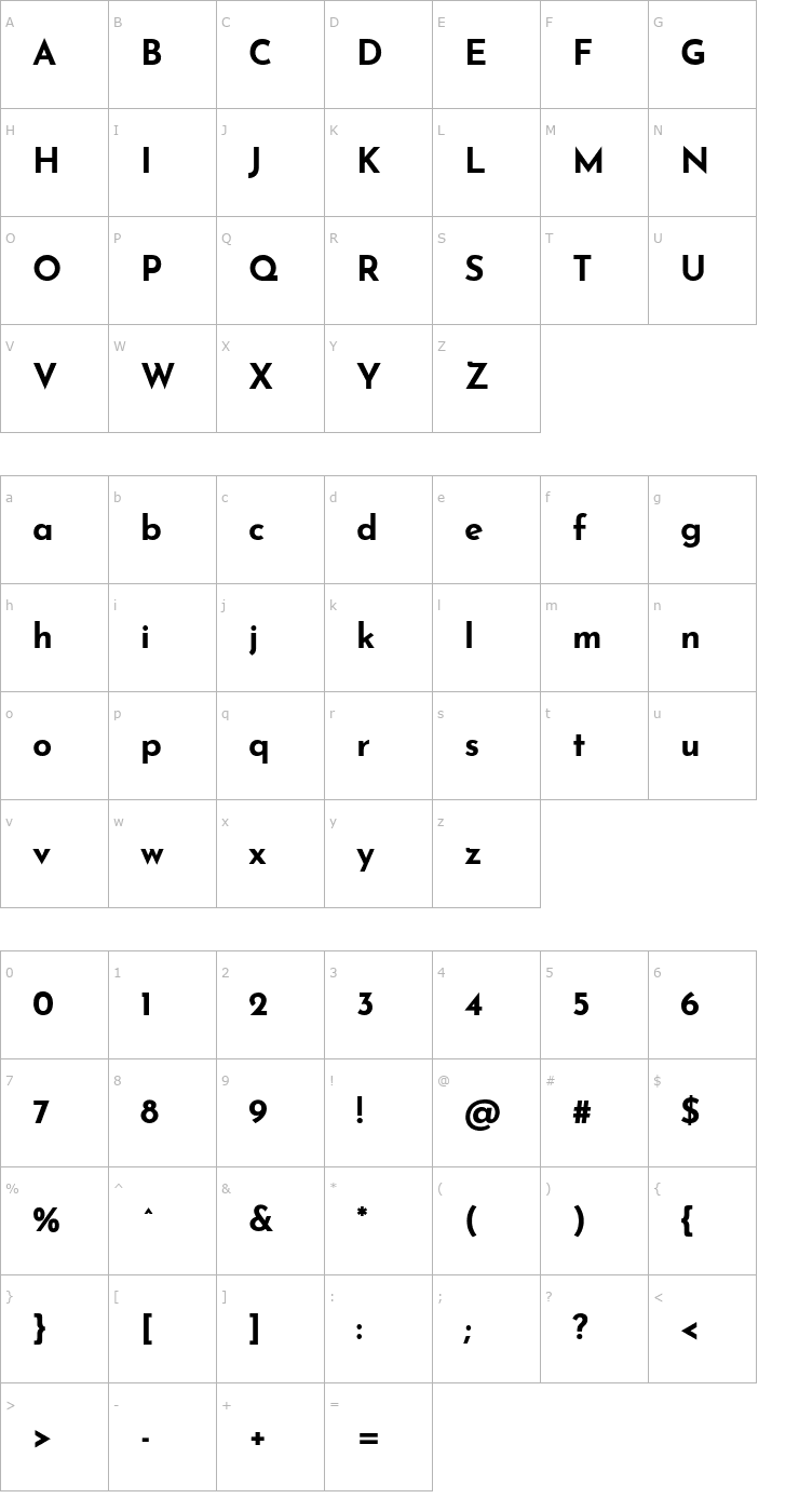 Character Map Josefin Sans Bold Font