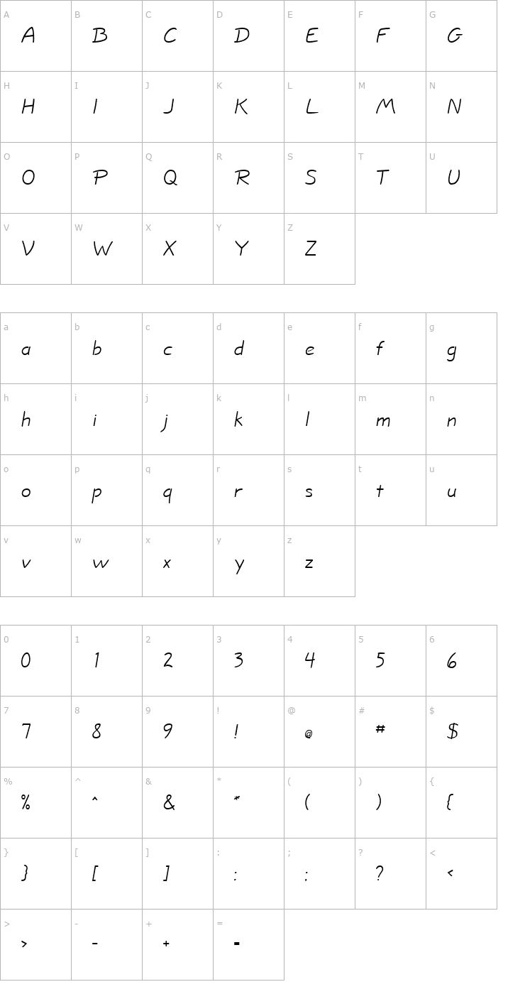 Character Map JottFLF-Casual.67 Font