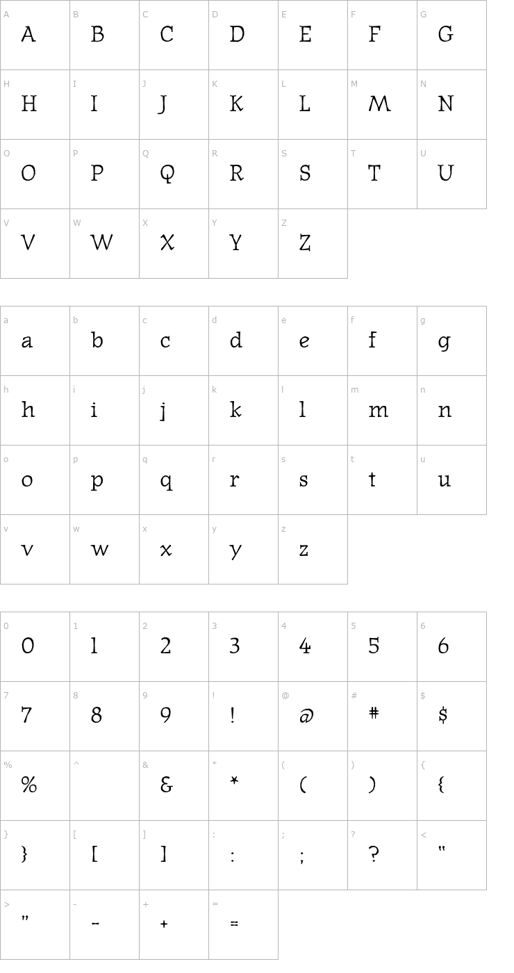 Character Map JournalText Medium Font