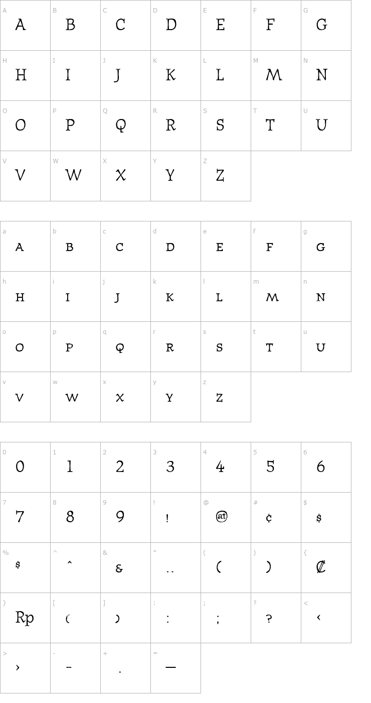 Character Map JournalTextSmallcaps Font