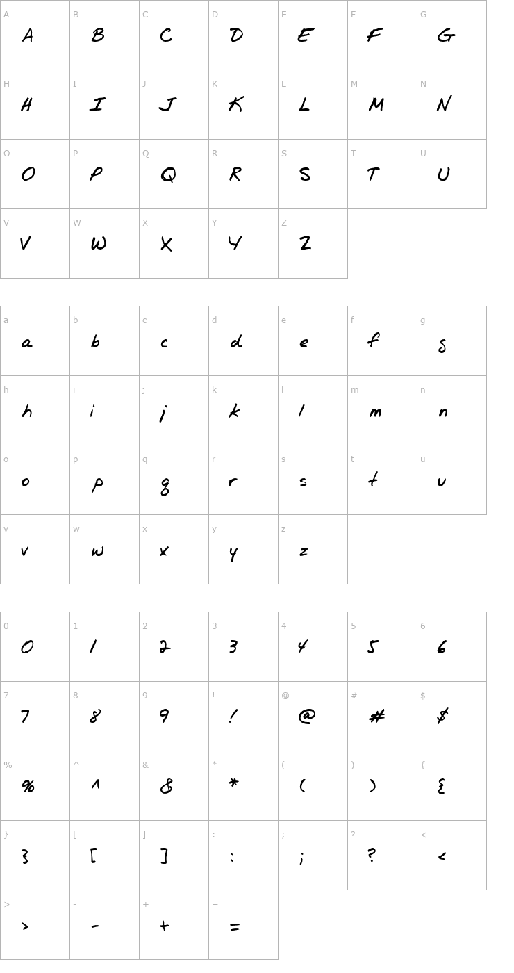 Character Map JR Hand Font