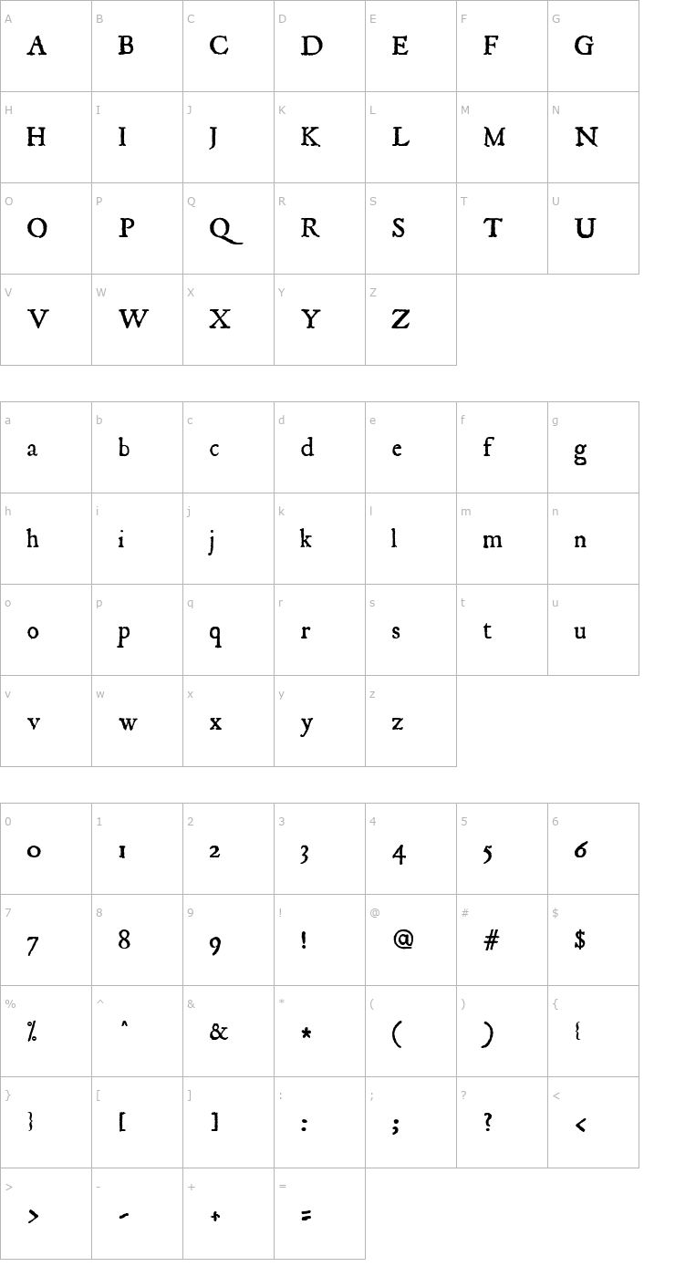 Character Map JSL Ancient Font