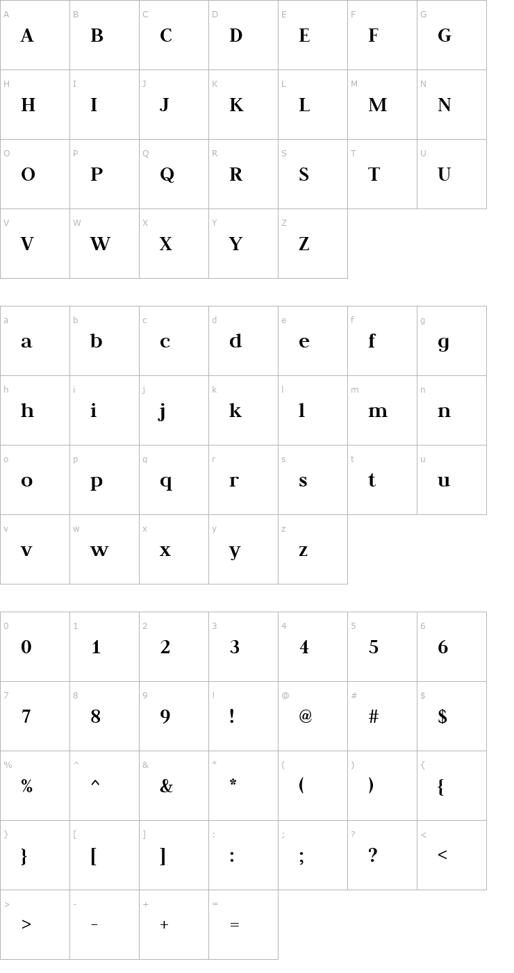 Character Map Judson Bold Font