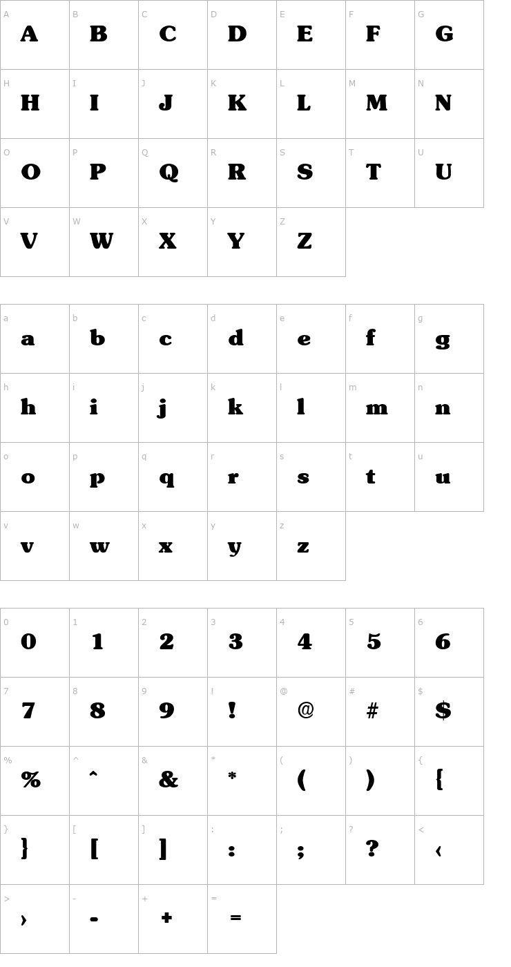 Character Map JuliusBecker-Heavy Font