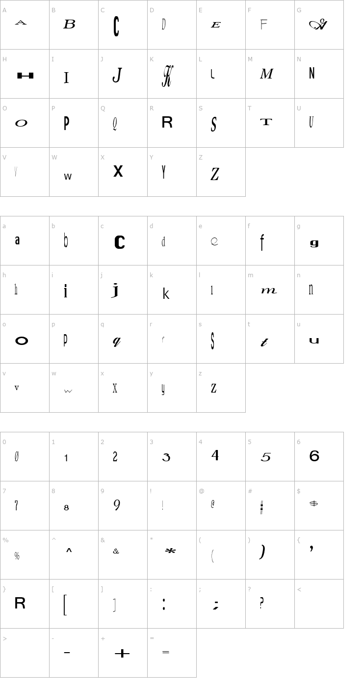 Character Map JumbalayaPlain Font