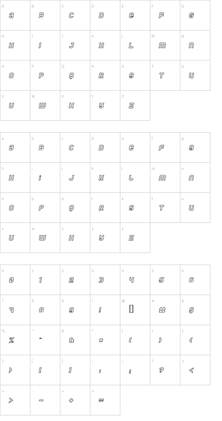 Character Map Jumbo Outline Italic Font