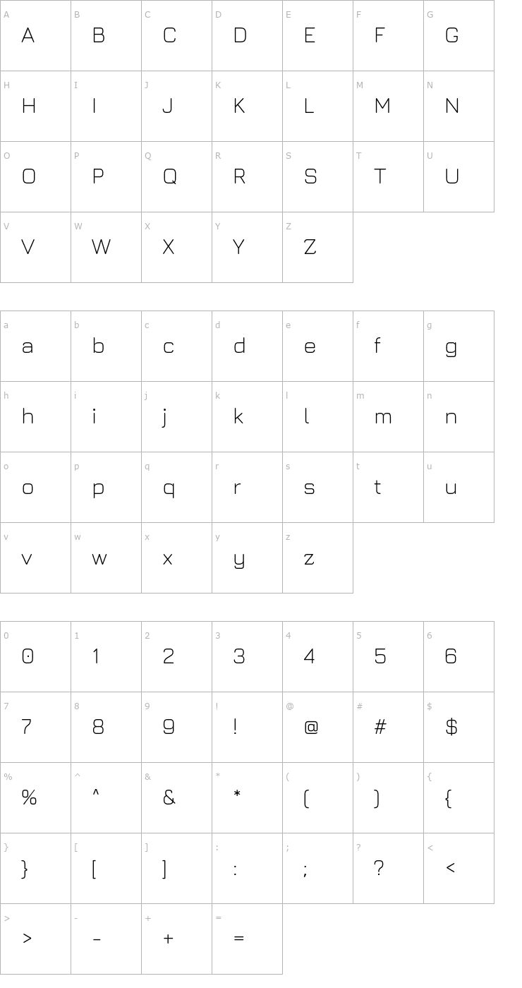 Character Map Jura Light Font