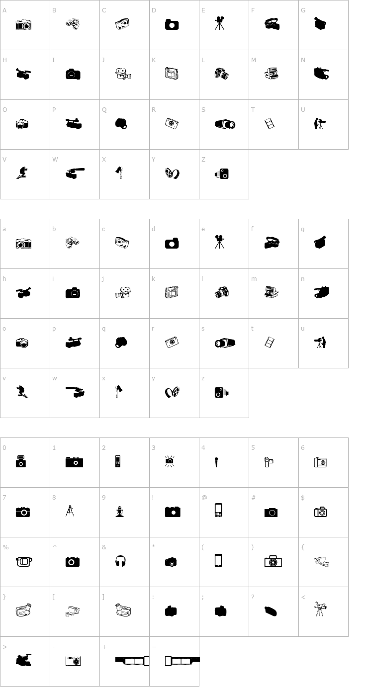 Character Map Kamera Dings Font