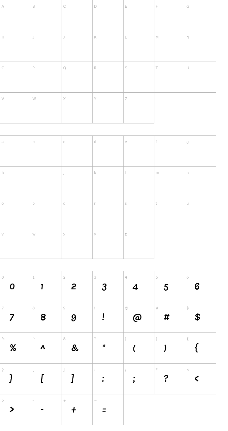 Character Map Karla Tamil Inclined Bold Font