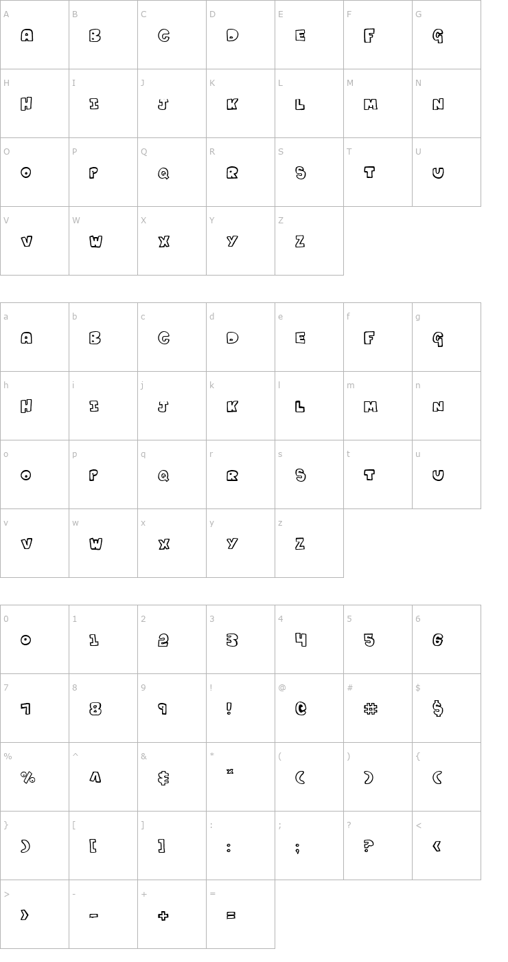 Character Map Kartoons Font