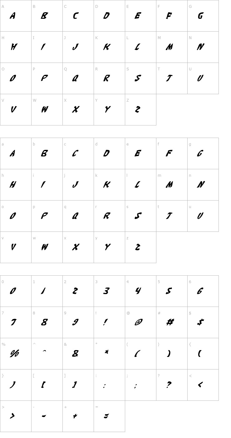 Character Map Katana Italic Font