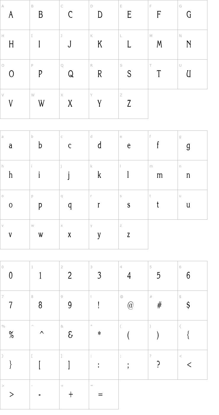 Character Map KatrinaCondensed Font