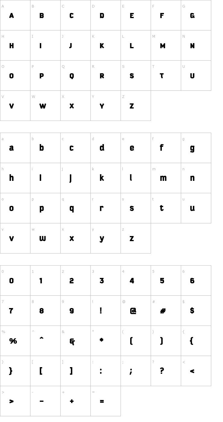 Character Map Kautiva Uni Black Font