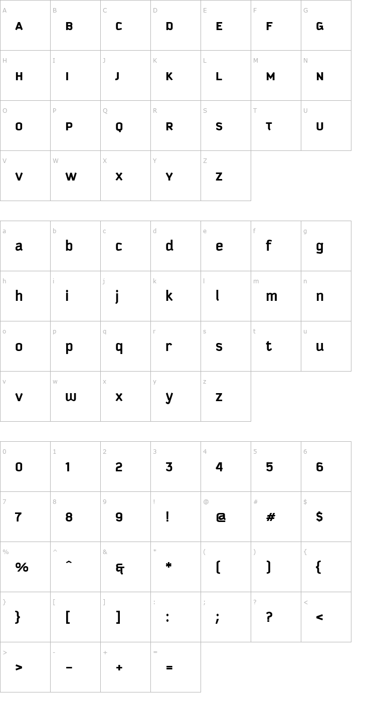 Character Map Kautiva Uni Bold Font