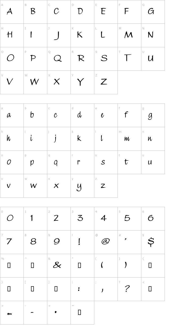 Character Map KedzieLiteDNA Font