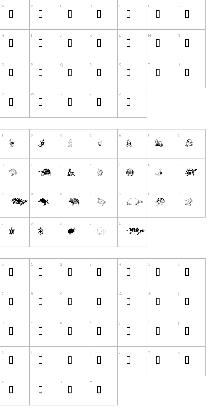 Character Map Keya's Turtles Font