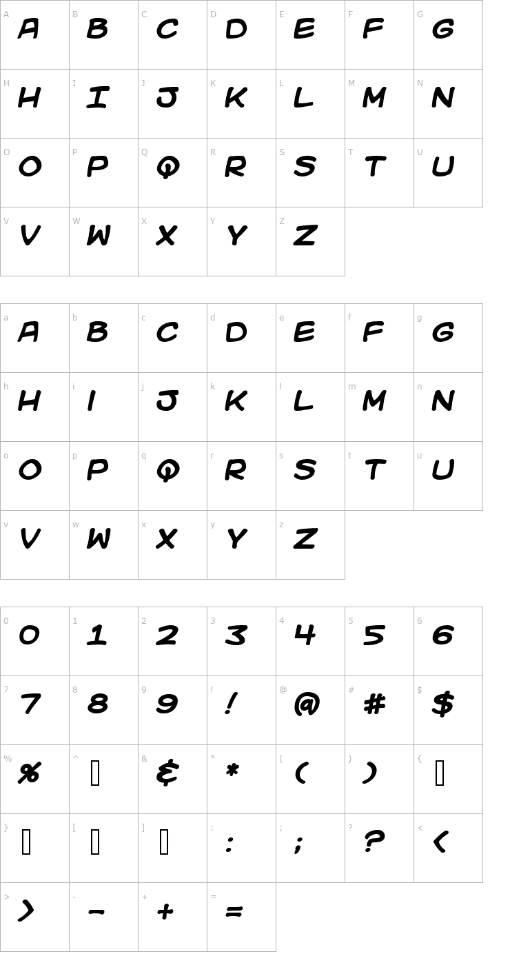 Character Map Kid Kosmic Bold Font