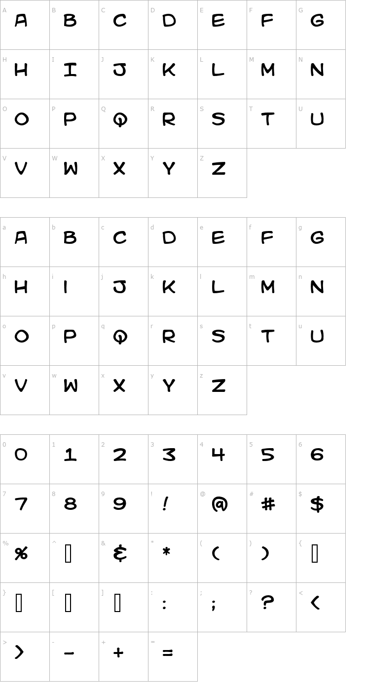 Character Map Kid Kosmic Font