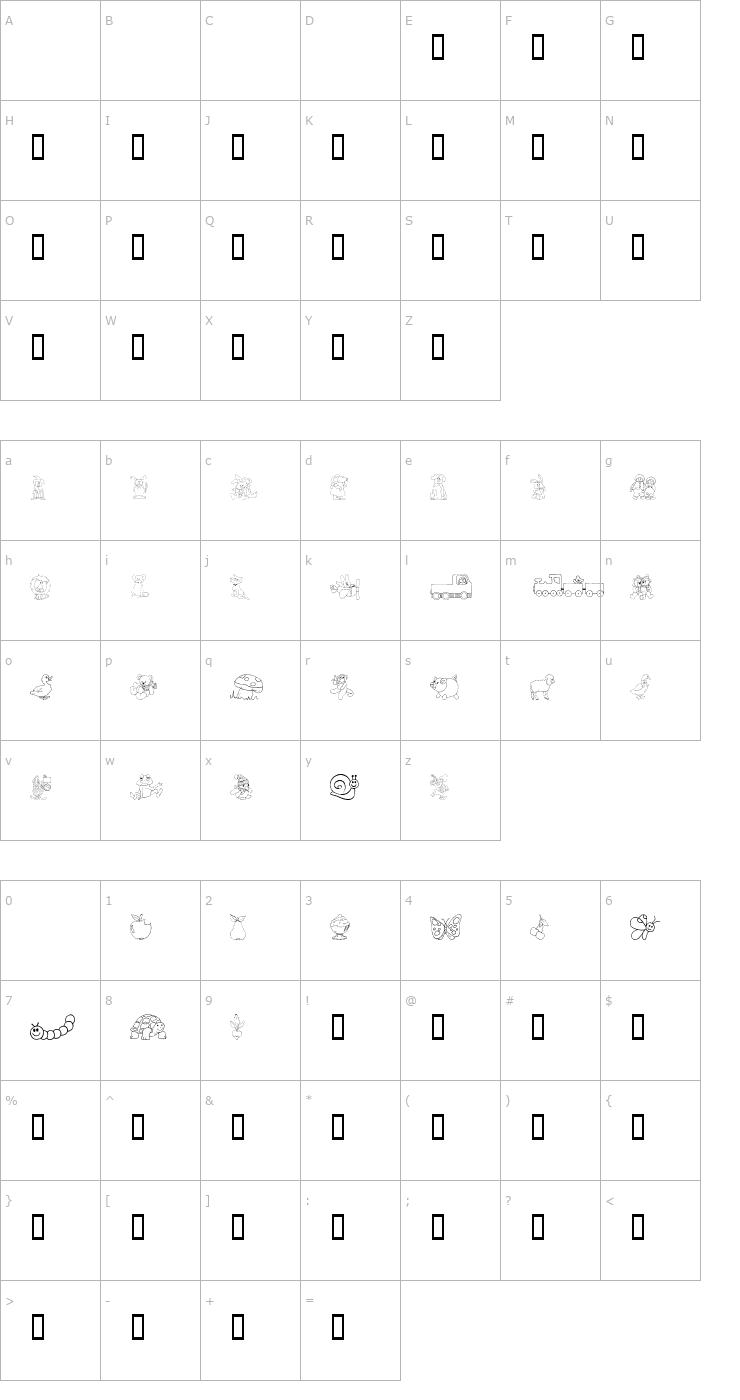 Character Map Kiddy Ding Font