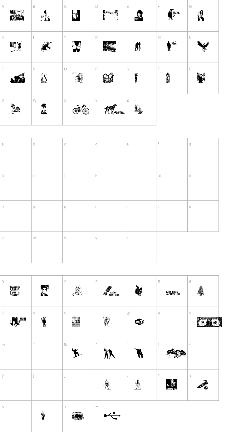 Character Map Kids From Snow Hill Font