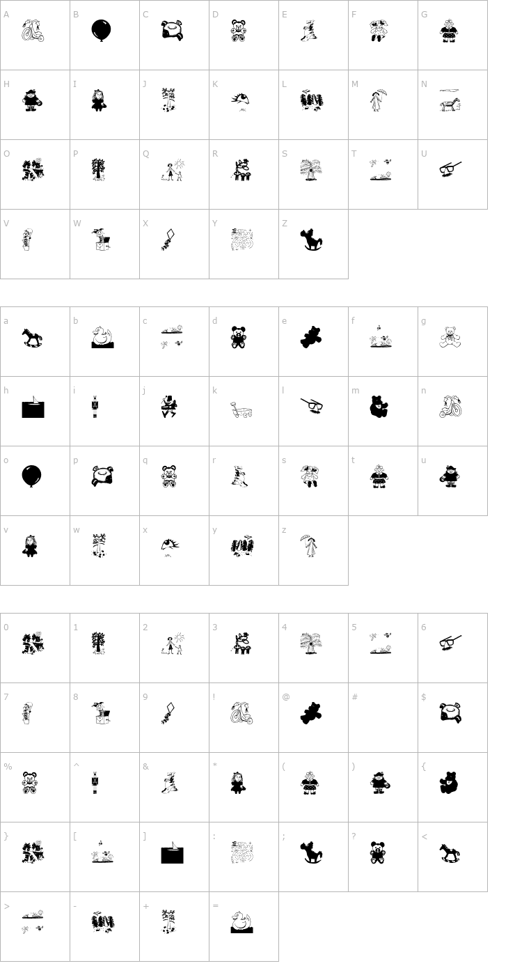 Character Map Kids Stuff Font