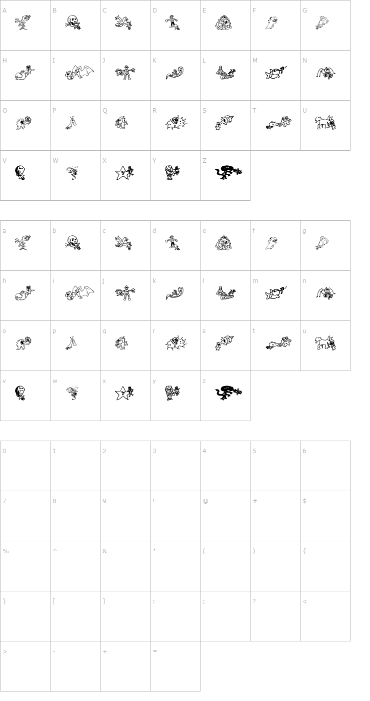 Character Map Kill me Craig Font