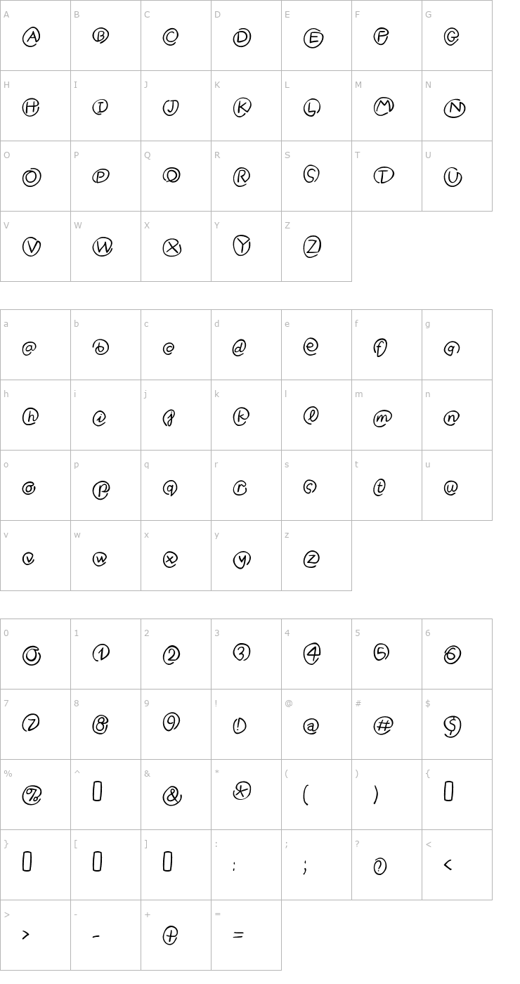 Character Map Klammeraffen-Italic Font