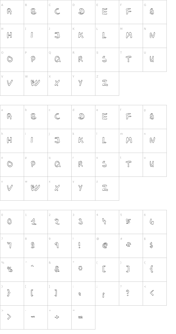 Character Map Klaus Johansen hollow Font