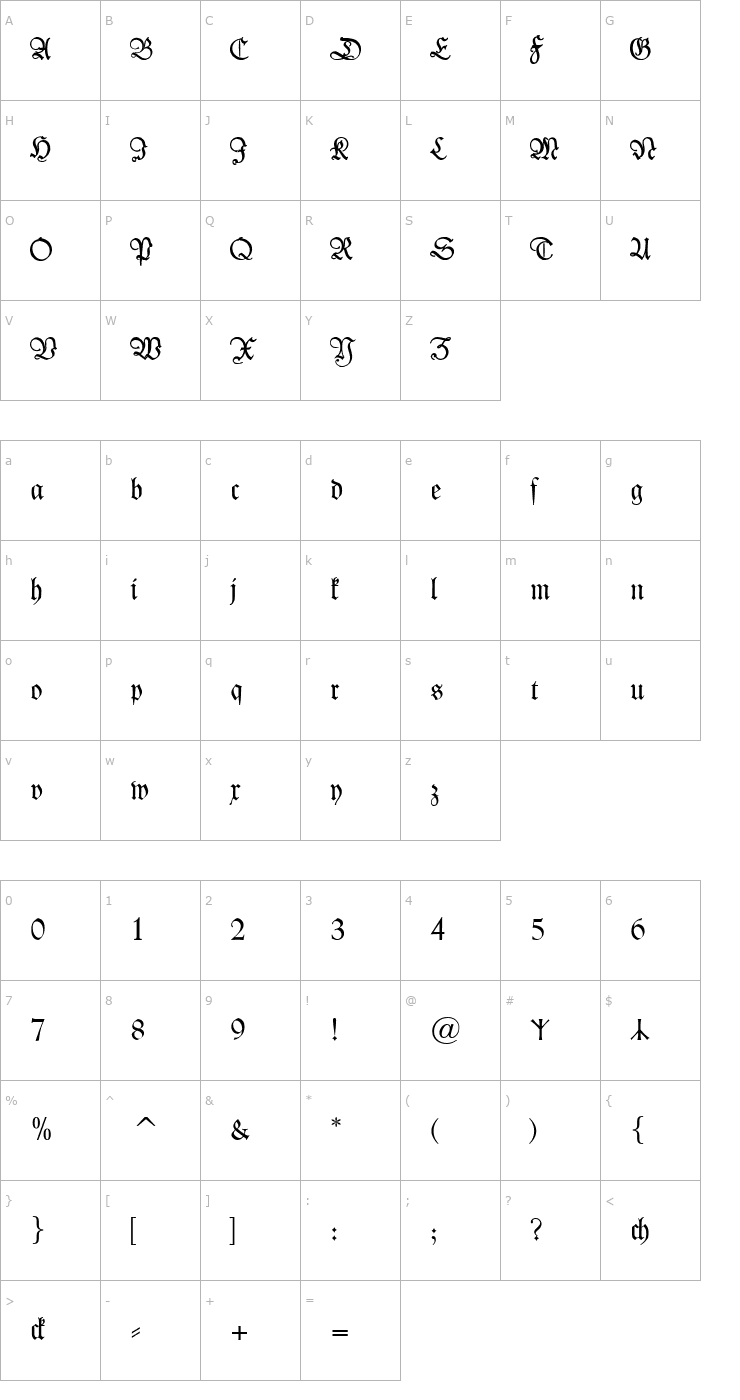 Character Map Kleist-FrakturZierbuchstaben Font