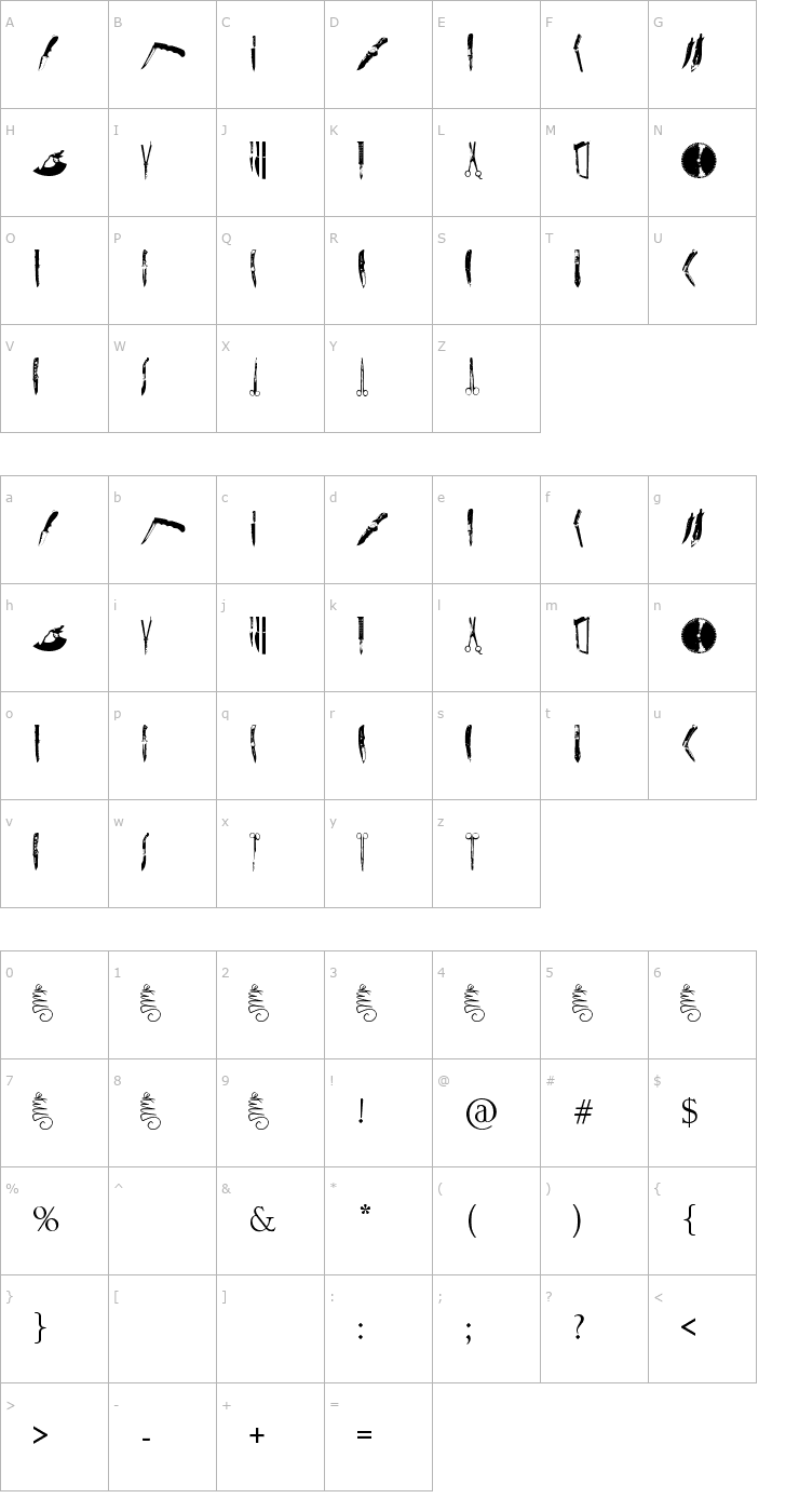 Character Map Knives Font