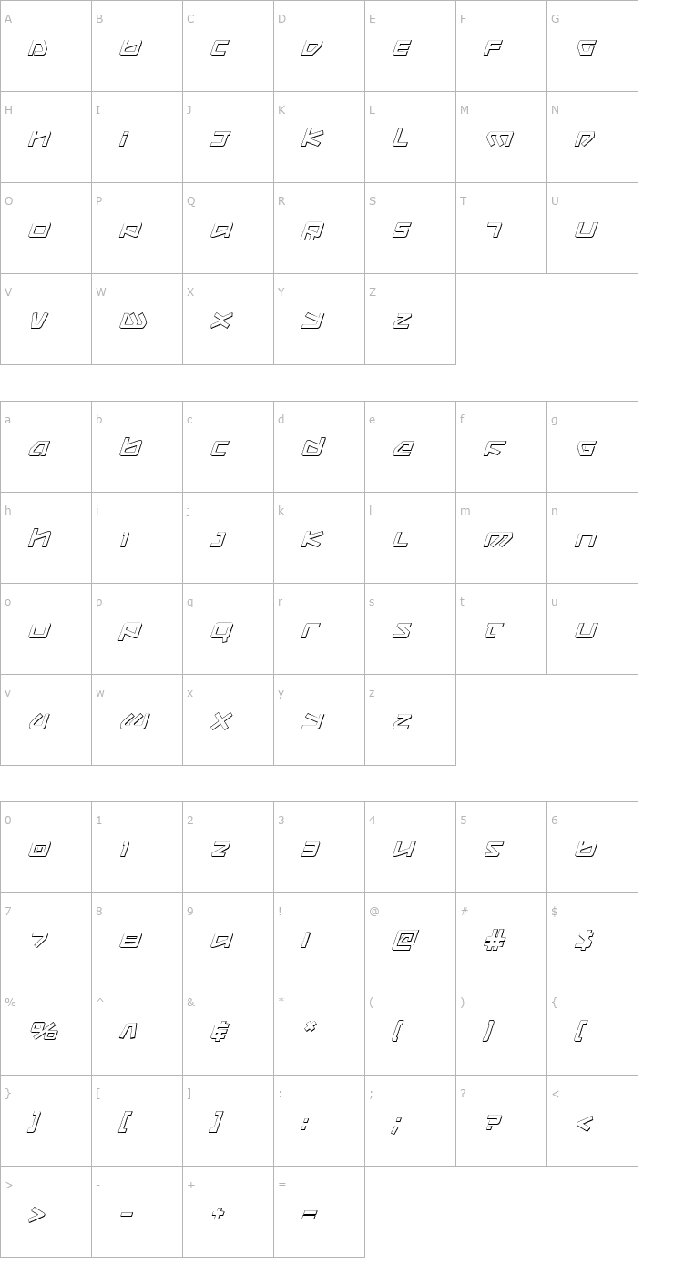 Character Map Kobold 3D Italic Font