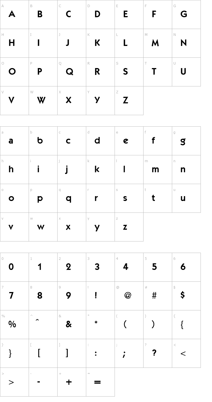 Character Map KochModernDemi-Regular Font