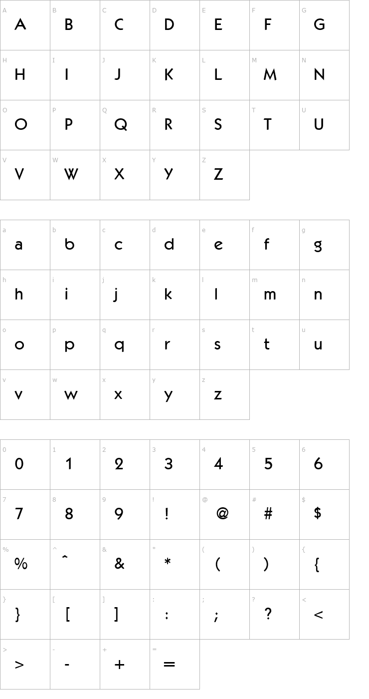 Character Map KochModernMedium-Regular Font