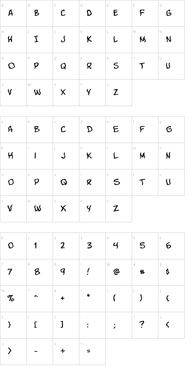 Character Map Komika Boo Font