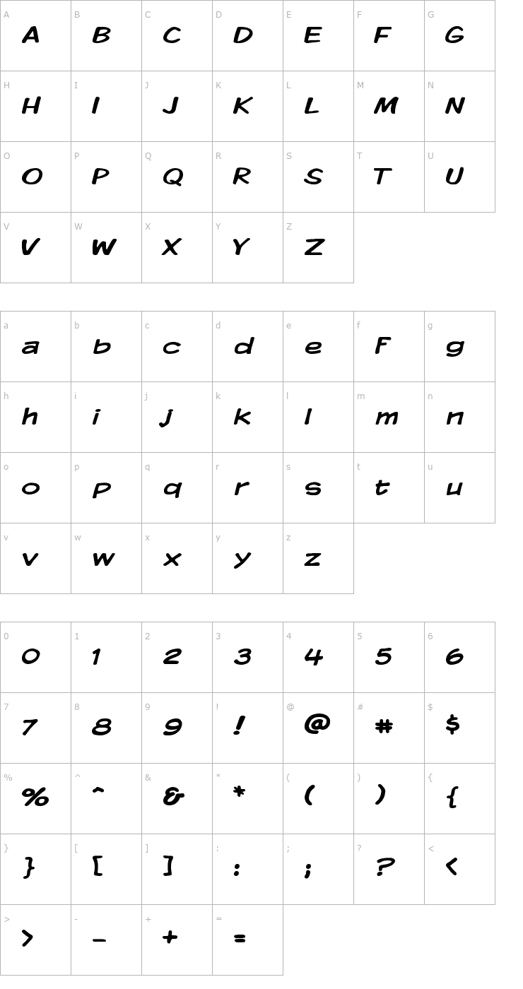 Character Map Komika Display Wide Font