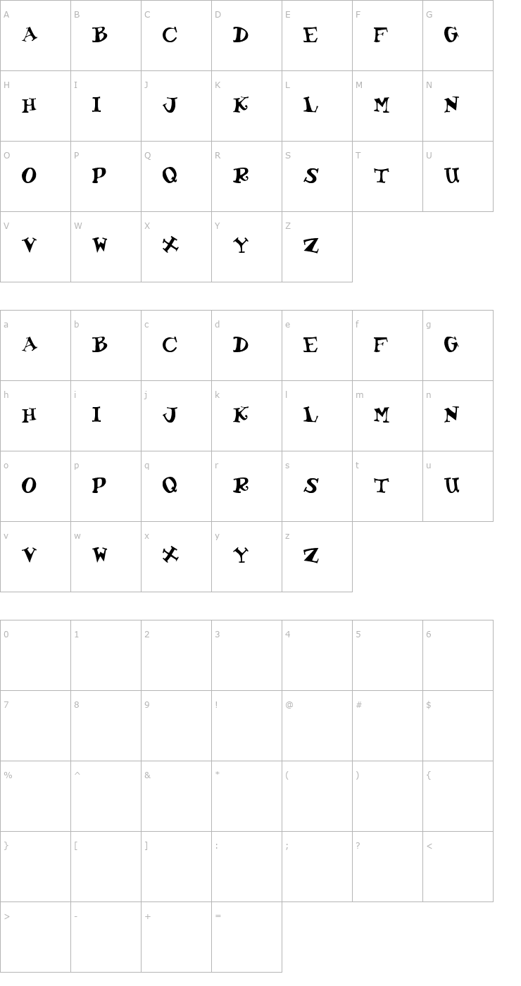 Character Map KoolKapsDisplay Font