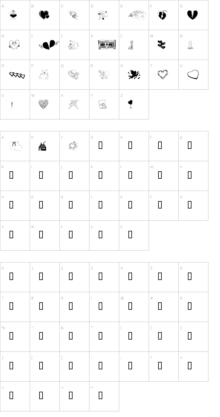 Character Map KR Belated Valentine Font