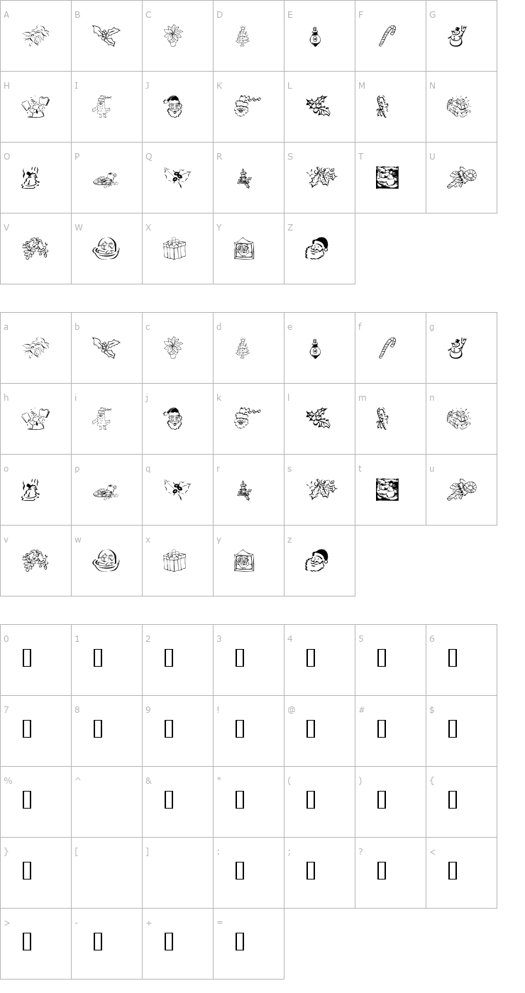 Character Map KR Christmas Dings 2004 Five Font