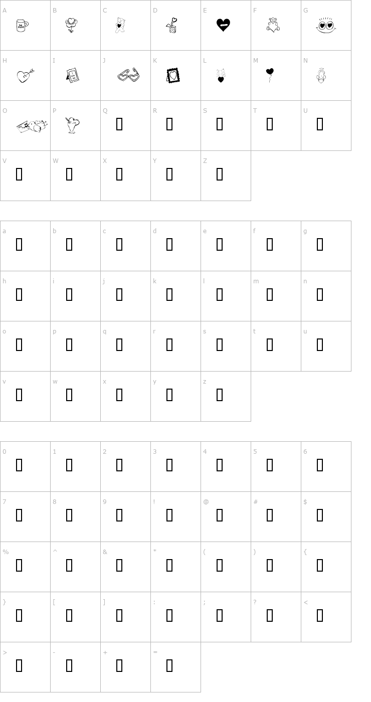 Character Map KR Cuori Divertenti 4 Font