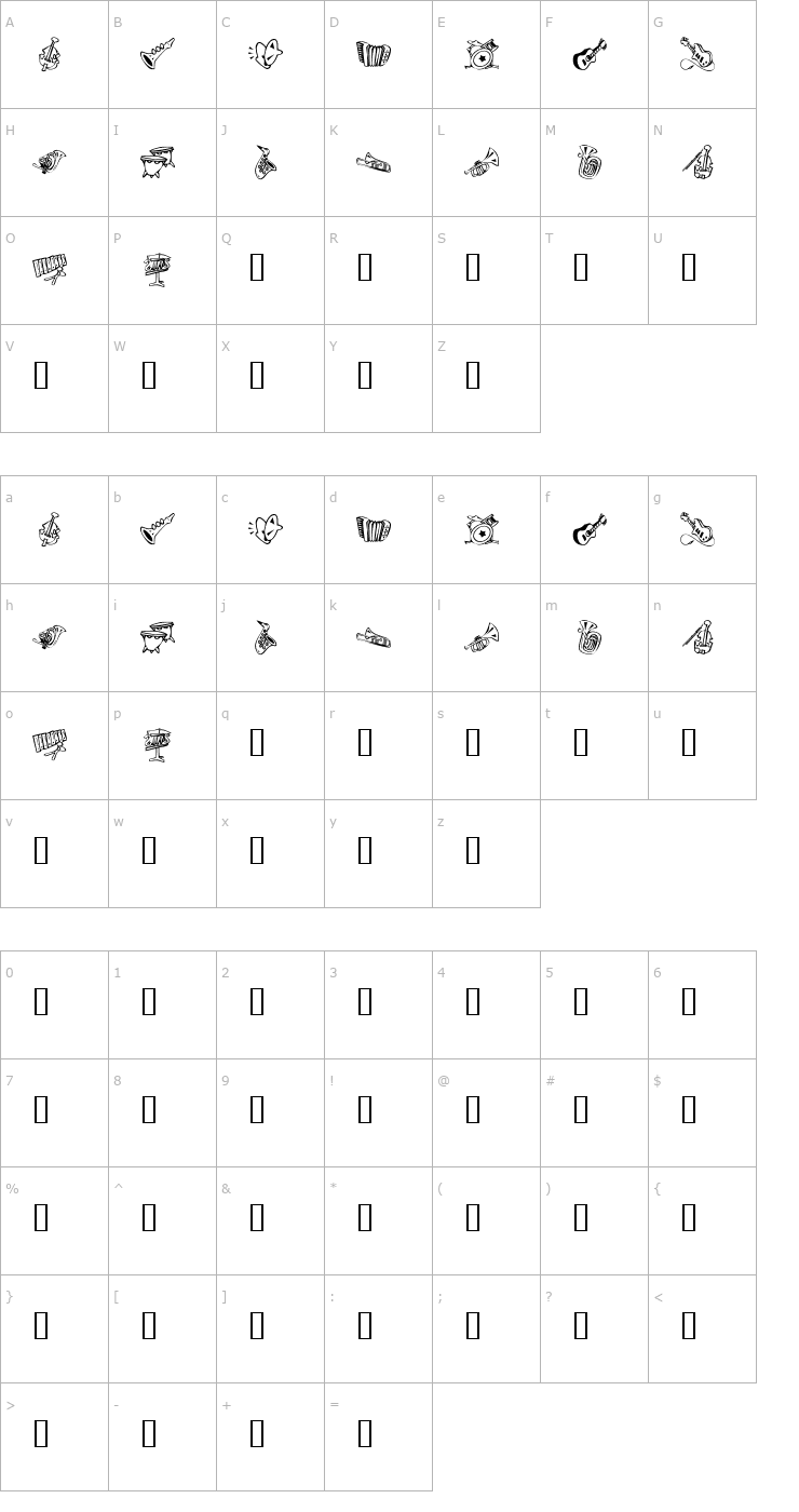 Character Map KR Music Class Font