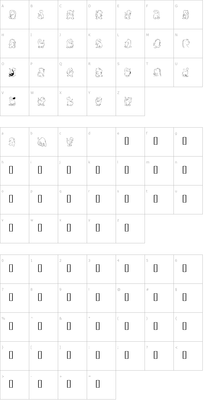 Character Map KR Nicky's Dinos Font