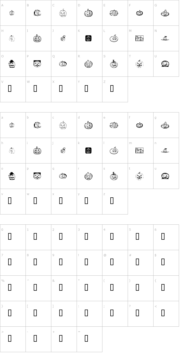 Character Map KR Pick A Pumpkin Font