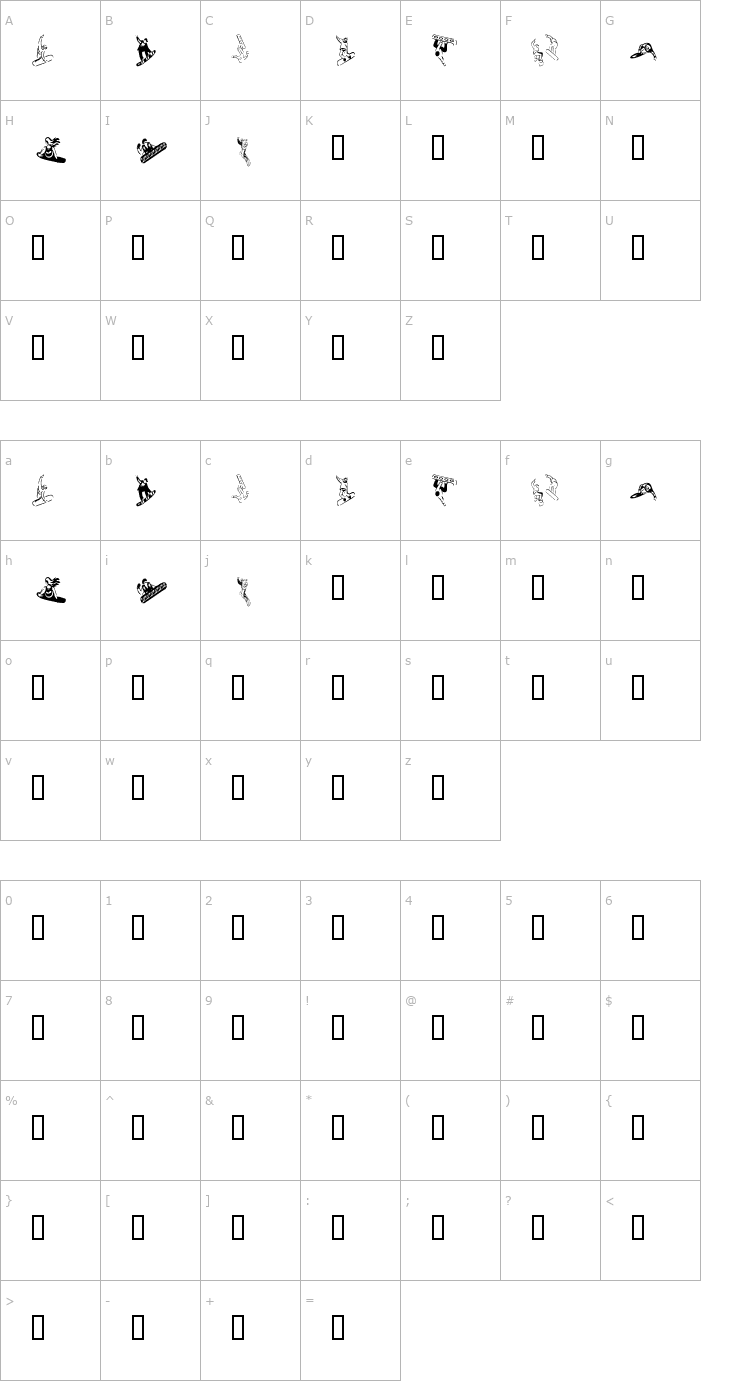 Character Map KR Snowboard Font