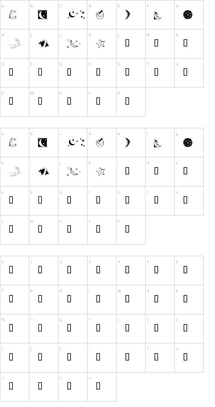 Character Map KR Starry Night Font