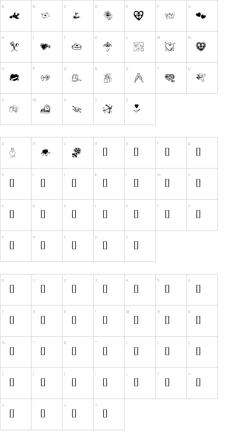 Character Map KR Valentine 2003 Font