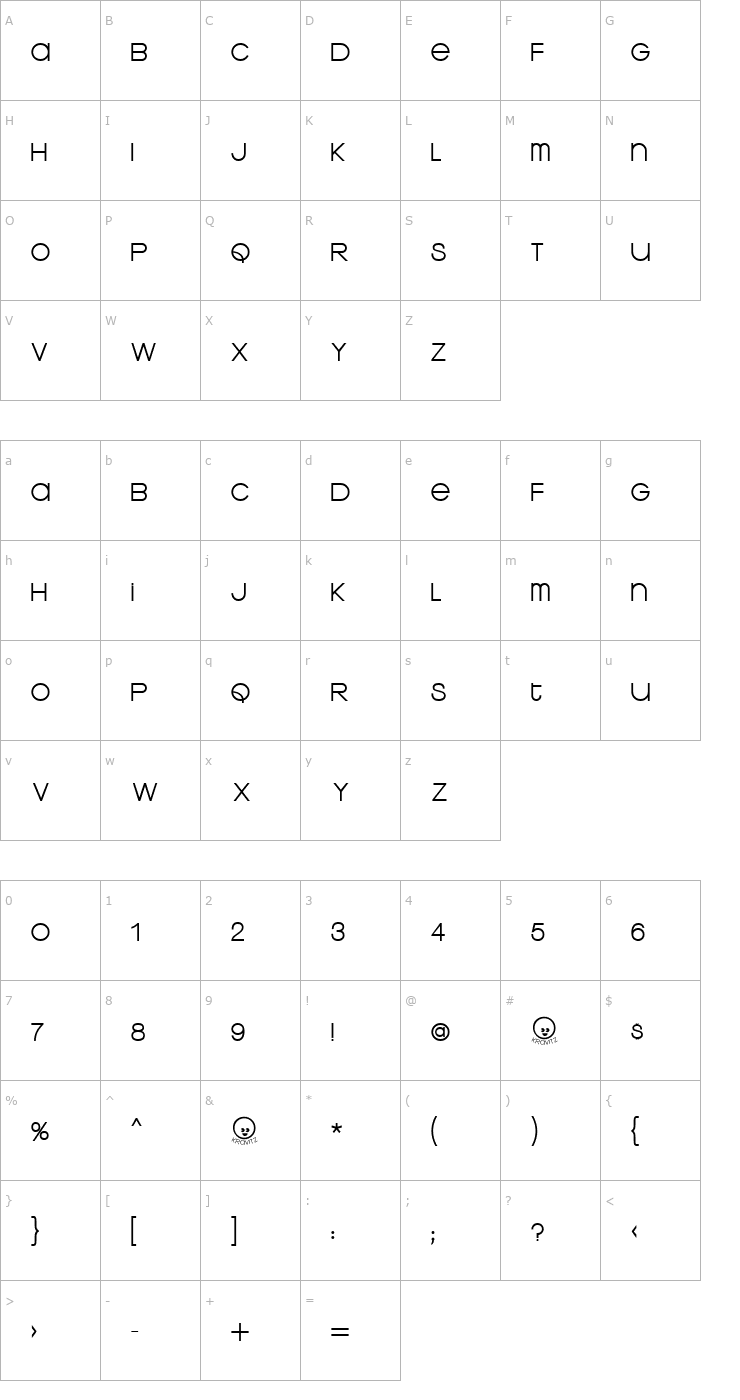 Character Map Kravitz Thermal Font